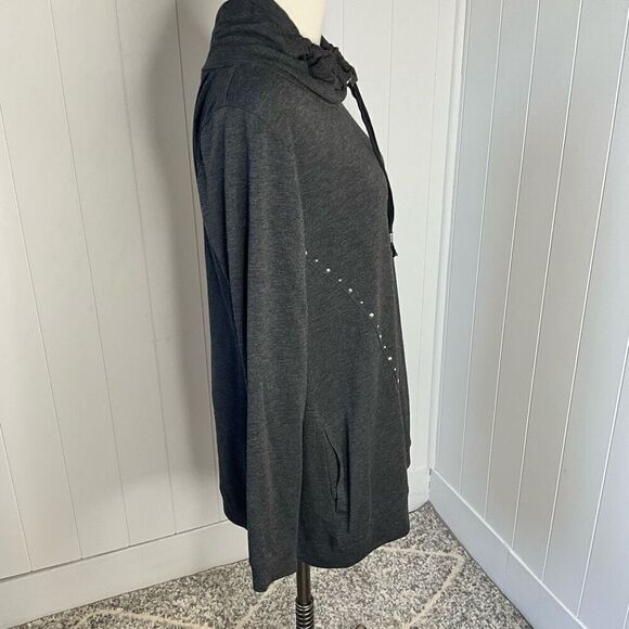 Belldini Womens Medium Pullover Embellished Hoodie Sweatshirt Gray Pockets - Picture 4 of 14